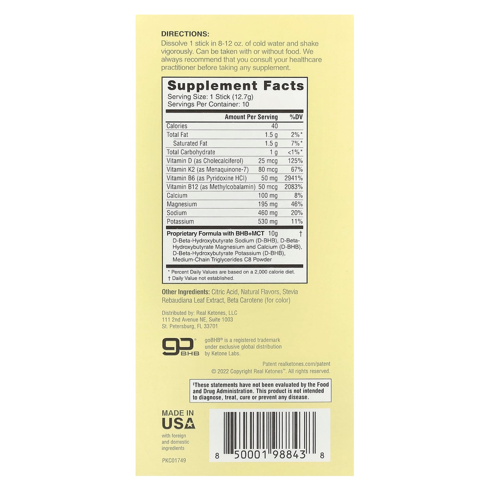 Real Ketones, Elevate, лимон, 10 пакетиков по 12,7 г (0,45 унции)