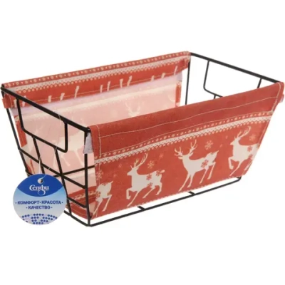 Корзинка металлическая для хранения «ИДЕЯДОМА», принт новогодний, цвет красный, 25*15*12см (лейбл Селфи)