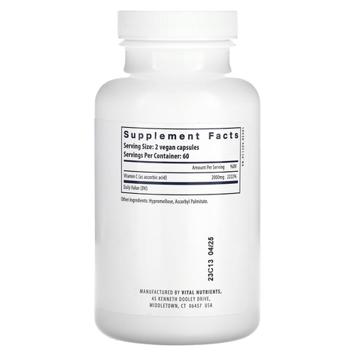 Vital Nutrients, витамин C, 120 веганских капсул (1000 мг в 1 капсуле)