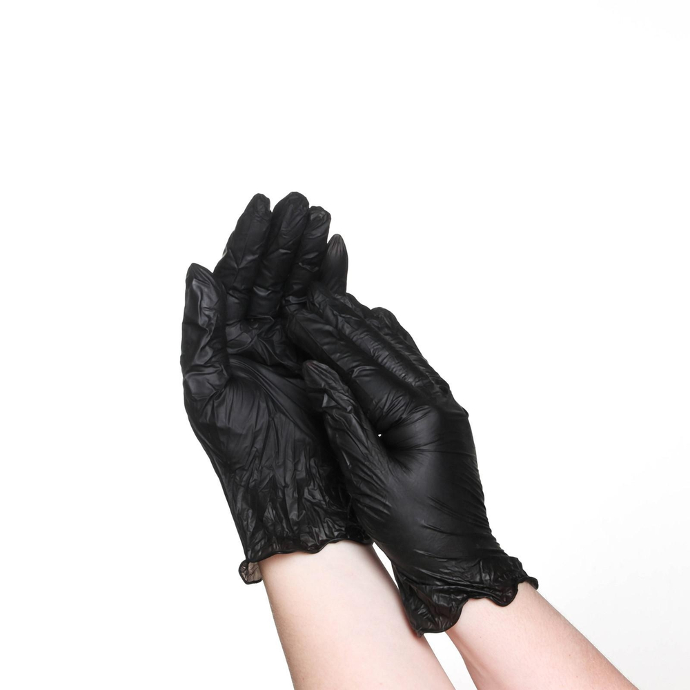 5047703 Перчатки хозяйственные винил, размер M, 100 шт, цвет чёрный, цена за 1 перчатку
