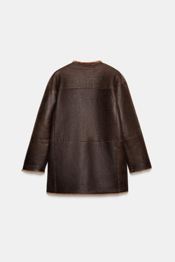 ZARA ДВУСТОРОННЕЕ ПАЛЬТО ИЗ 100% КОЖИ, КОРИЧНЕВЫЙ