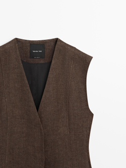 Massimo Dutti Костюмный жилет изо льна, коричневый