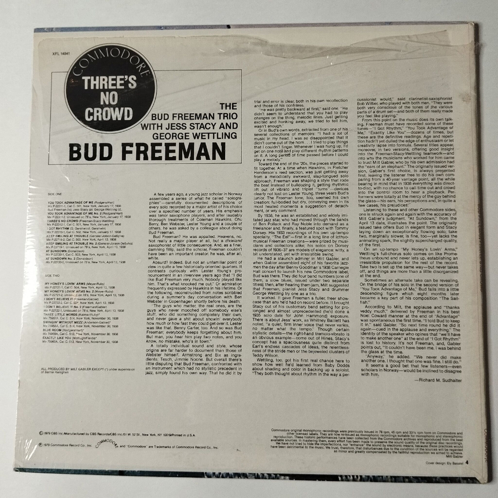 Винтажная виниловая пластинка LP Bud FreemanThree No Crowd (USA 1979) (Sealed)