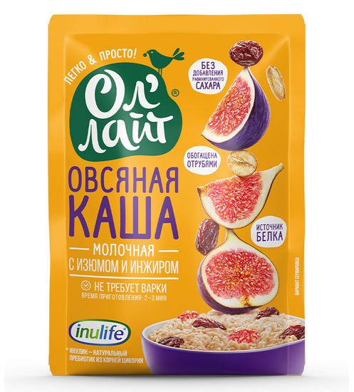 СКИДКА 50% Овсяная молочная каша быстрого приготовления "Ол`Лайт" с изюмом и инжиром, 40г.  (шоубокс 22шт)