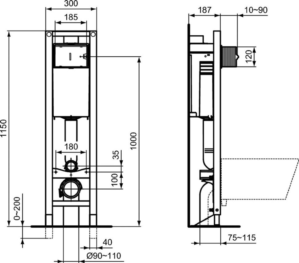 Встраиваемая инсталляция PROSYS ECO FREESTANDING FRAME M E233367 для монтажа подвесных унитазов