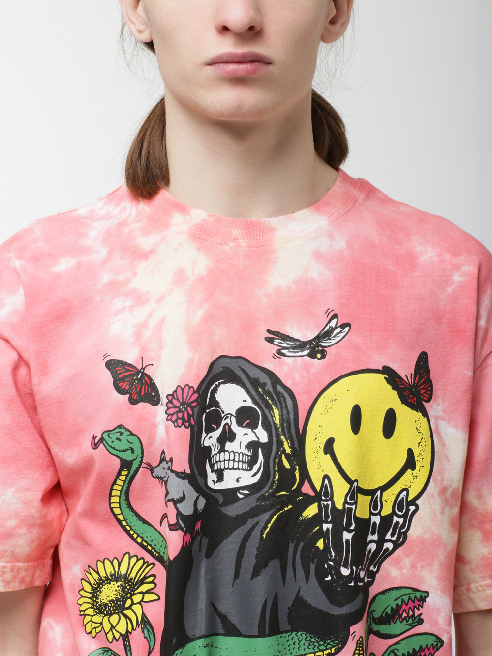 Мужская Футболка Smiley Look At The Bright Side Pink Tie-dye