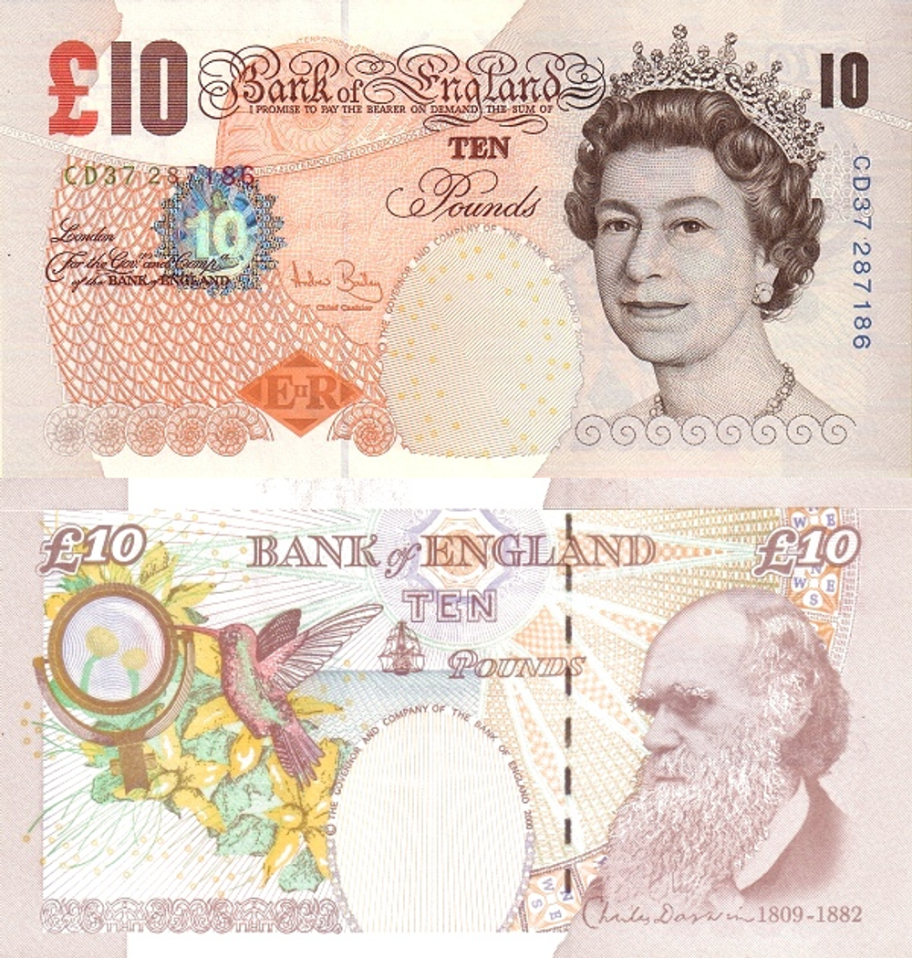 Великобритания 10 фунтов 2000 Чарльз Дарвин UNC
