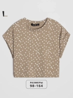 Бежевая футболка для девочки в горошек в школу