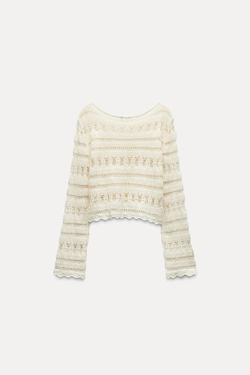 ZARA ТОП ИЗ КРУЖЕВА КРОШЕ, ЭКРЮ