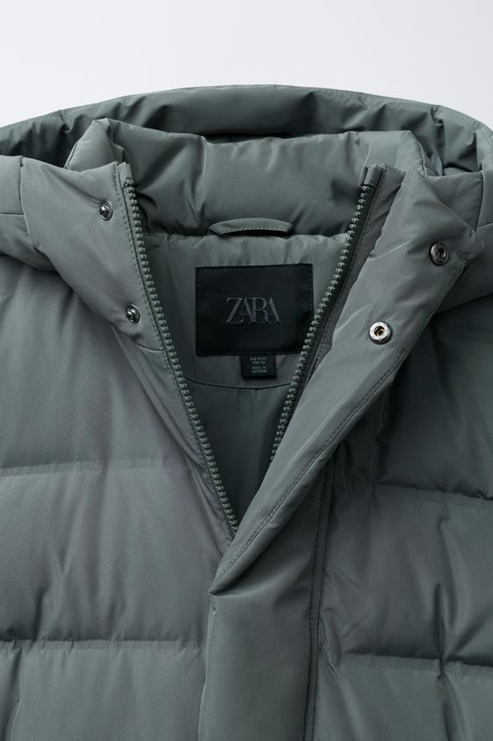 ZARA УДЛИНЕННЫЙ ПУХОВИК WATER REPELLENT С ПЕРОМ И ПУХОМ, СТАЛЬНОЙ СИНИЙ