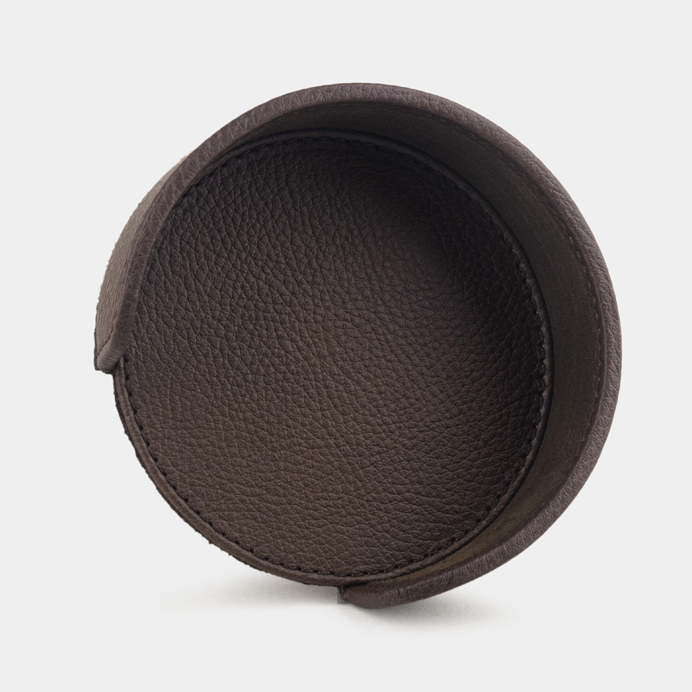 Подставка под подстаканники из натуральной кожи теленка, темно-коричневого цвета