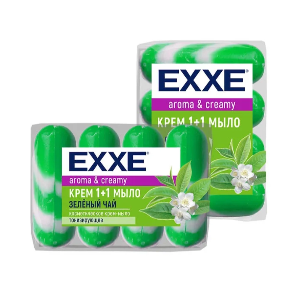 Туалетное крем-мыло "EXXE" 1+1 "Зеленый чай" 4шт*90г (ЗЕЛЕНОЕ)