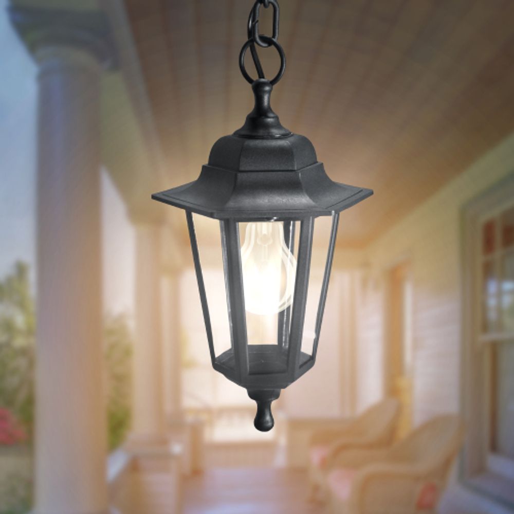 Садово-парковый светильник ЭРА НСУ 06-60-001 черный 6 гранный подвесной IP44 Е27 max60Вт