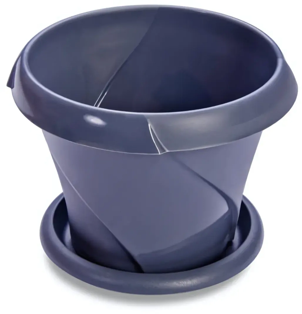 Кашпо для цветов пластиковое 0,7л d-13,5см «Флориана» с поддоном серый С384СЕР