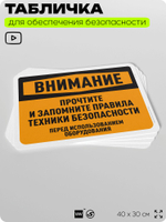 Табличка для обеспечения безопасности "Внимание, прочтите и запомните правила безопасности", для офиса, по охране труда для предприятия, организаций, 40х30 см, Silver Plane x Айдентика Технолоджи