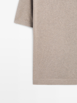 Massimo Dutti Трикотажный свитер из смесового хлопка с воротником-поло, норка