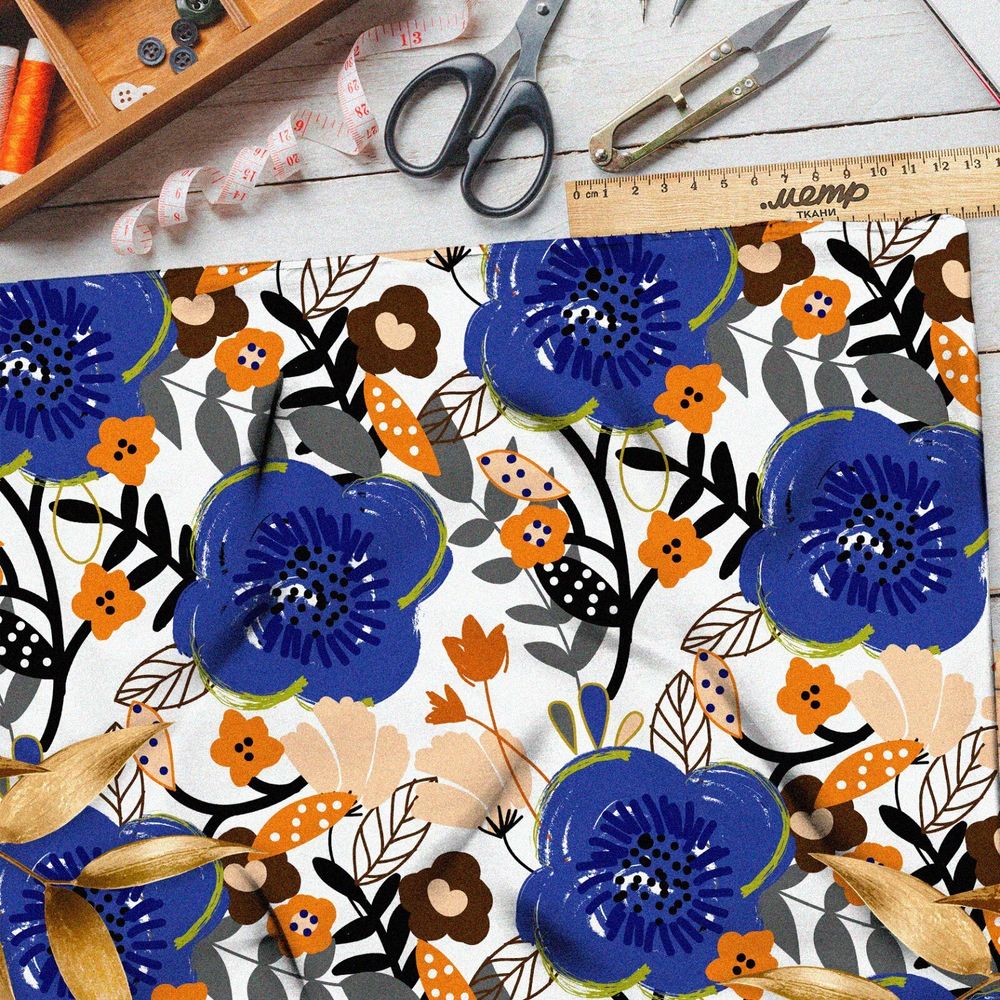 Ткань футер 2-х нитка соцветия для весеннего дизайна