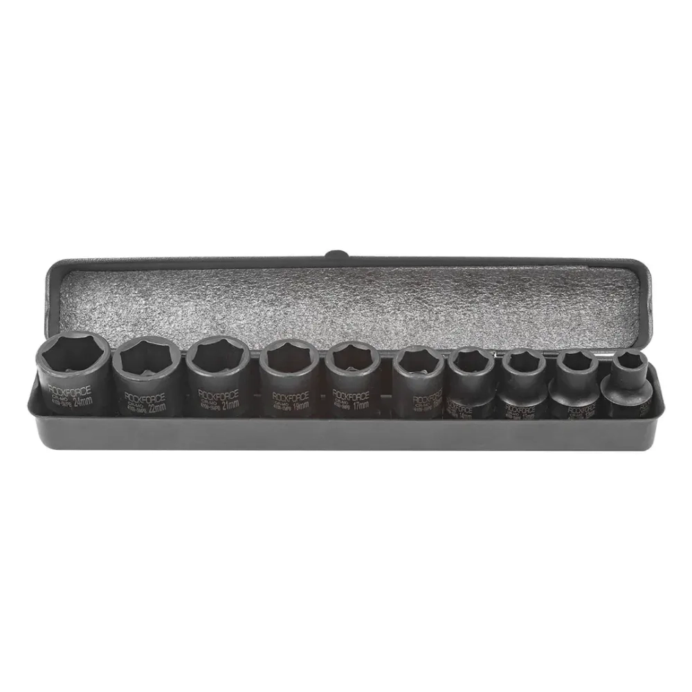 Набор головок ударных 10пр.1/2''(6-гран)(10,12,13,14,16,17,19,21,22,24,мм), в металл. кейсе RockForce##Rock FORCE RF-4109-5MPB