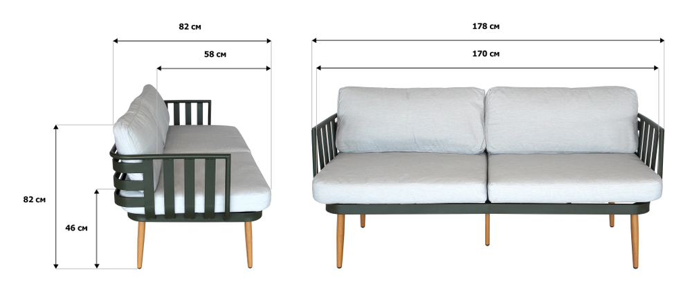Набор мебели Эшланд арт.GS066 темно-зеленый, светло-серый 1 уп. (2 стола+2 кресла+диван, подушки беж.) "Garden story"