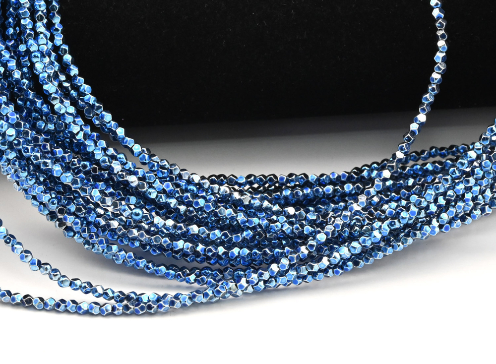 гшко2-син Гематит синт. шар крупн. огранка 2мм синий, 40см