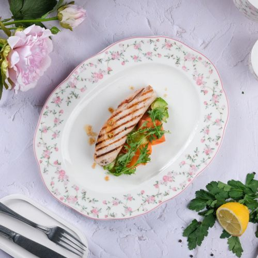 Блюдо овальное 34 cм,фарфор "NOBLE" серия "Retro Ritz-La Vie En Rose"