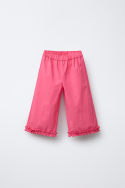 ZARA БРЮКИ-КЮЛОТЫ С ОБОРКАМИ, МАЛИНОВЫЙ