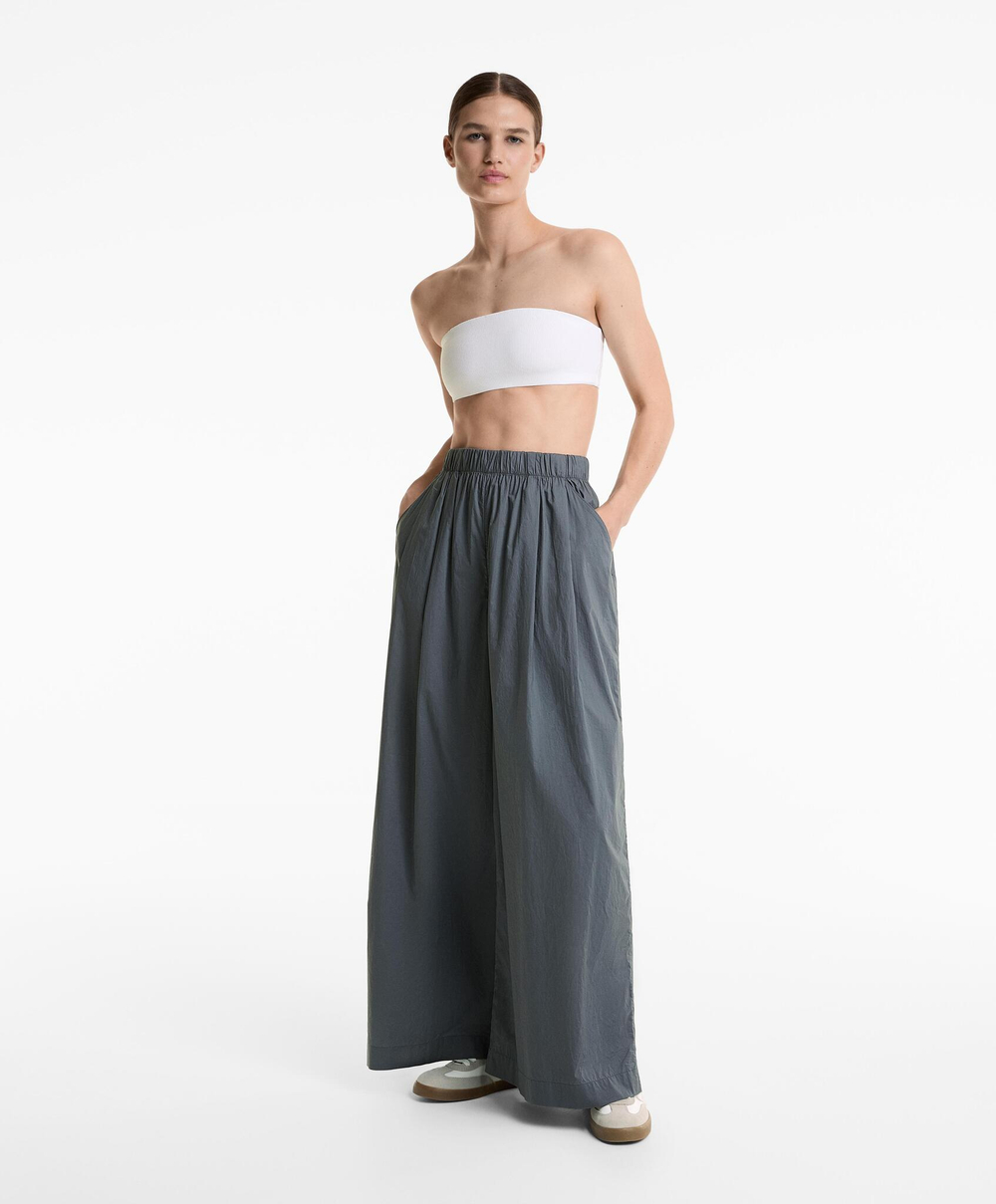 OYSHO Брюки широкие из 100% хлопкового поплина, сине-серый