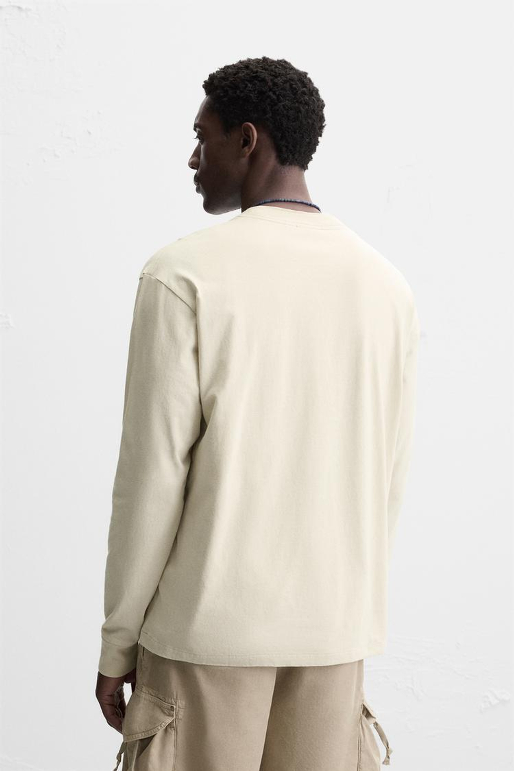 ZARA ЛЕГКАЯ ФУТБОЛКА С ДЛИННЫМИ РУКАВАМИ, БЕЖЕВЫЙ