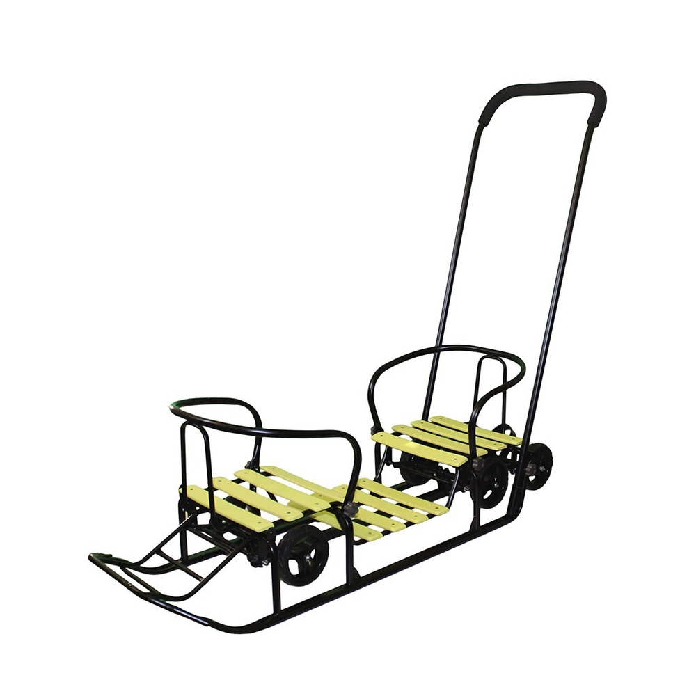 Санки "Погодки УНИВЕРСАЛ" с механизм. выдв. колес. шасси,черная рама, желтые (ПУСО0-1)