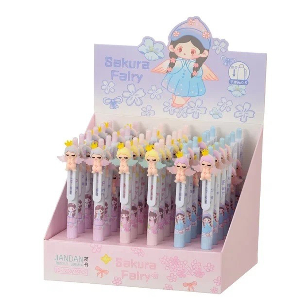 Ручка шариковая, автоматическая, Jiandan, синие чернила, с насадкой, серия "АНГЕЛОЧЕК", 36 шт