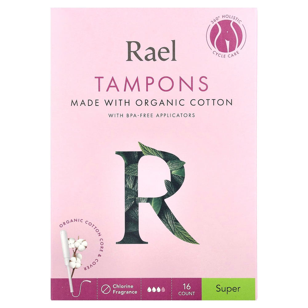 Rael, Тампоны из органического хлопка, супер, без отдушек, 16 шт.