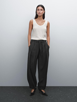 Massimo Dutti Трикотажный топ ажурной вязки с узором «ромбы», натуральный, кремовый