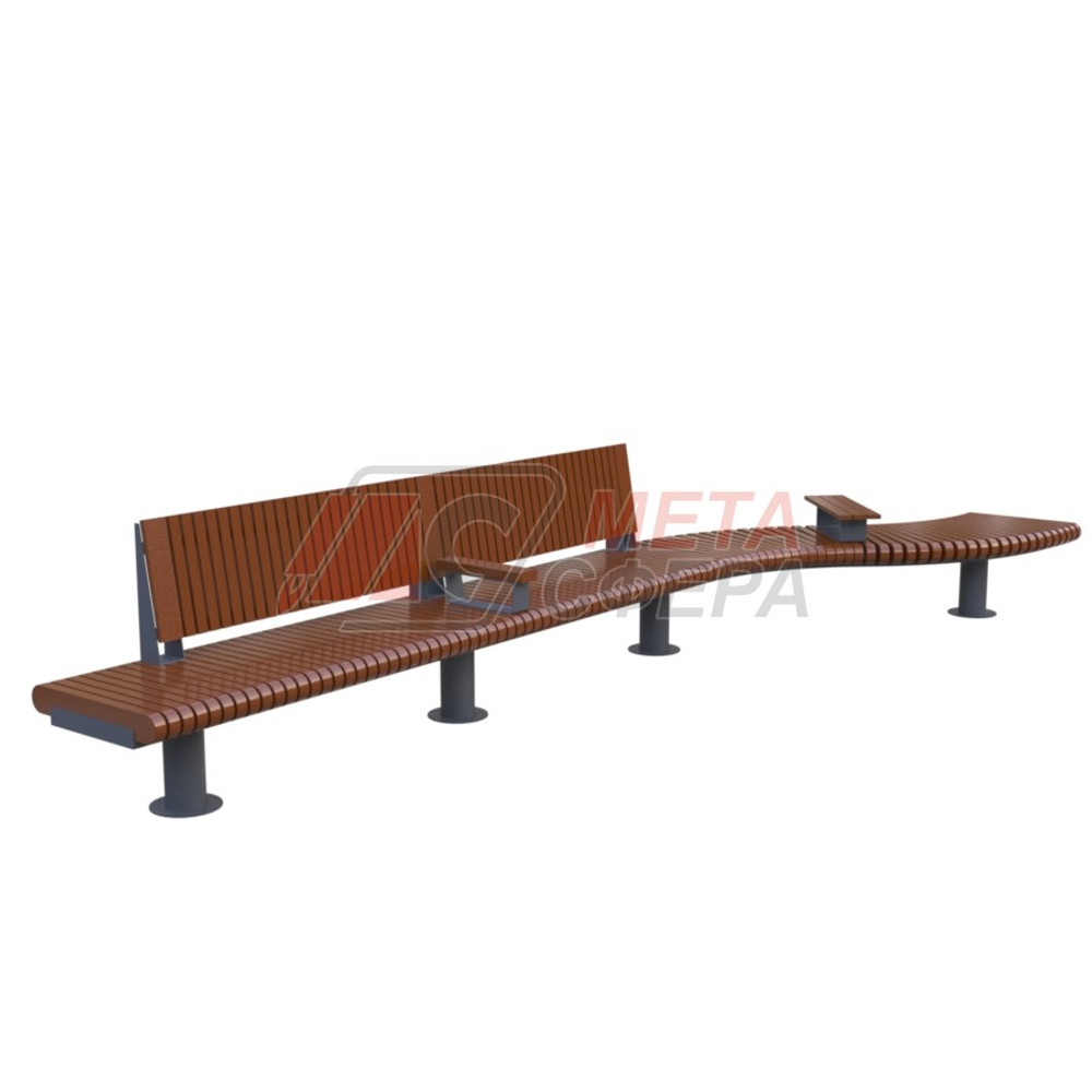 Скамейка Rail Road 01 двойная с подлокотниками и поворотом