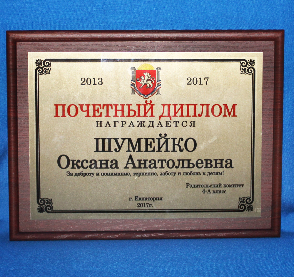 Диплом на плакетке 20х25см