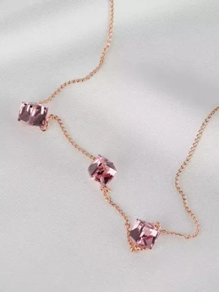 Колье Миражи с розовыми кристаллами-кубиками Swarovski