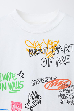 ZARA ФУТБОЛКА С ПРИНТОМ, БЕЛЫЙ