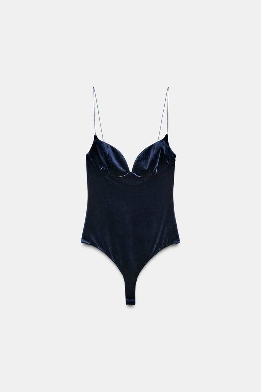 ZARA БАРХАТНОЕ БОДИ НА БРЕТЕЛЯХ, МОРСКОЙ СИНИЙ