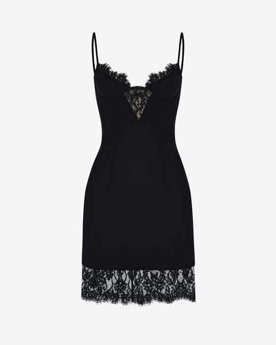 Платье мини из крепа и кружева