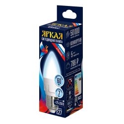 LED-C37 7W-6500K-E27-FR PLP01WH Лампа светодиодная. Форма свеча. матовая. Серия ЯРКАЯ. Дневной белый свет 6500K. Картон. ТМ Uniel
