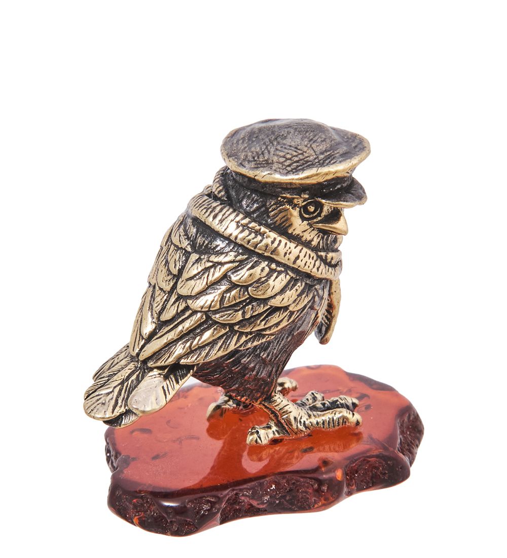 AM-4098 Фигурка «Птица Воробушек Остап» (латунь, янтарь)