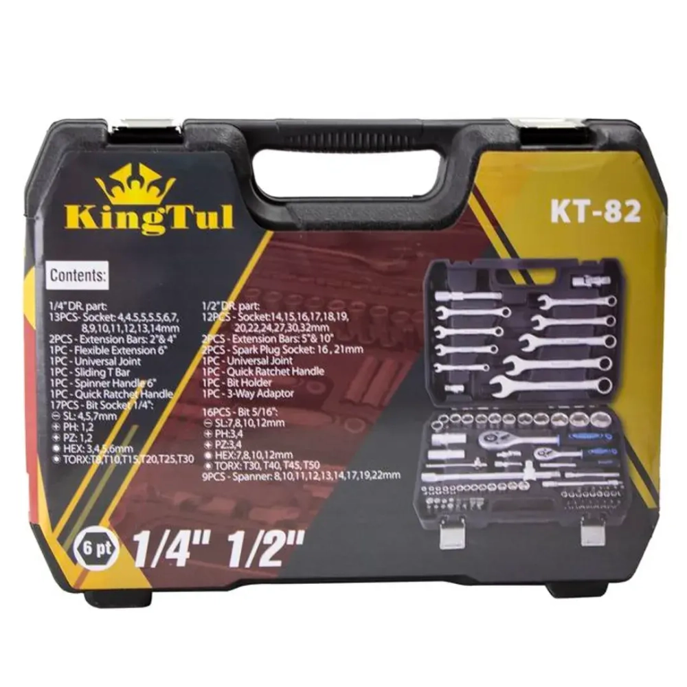 Набор инструментов 82пр.1/4'',1/2''(6гр.)(4-32мм) KINGTUL KT-82