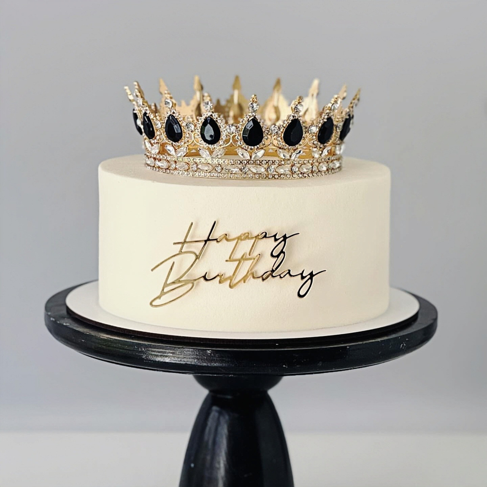 Декоративная корона на торт, золото (Черные камни)