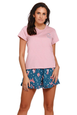 Хлопковая пижама с принтом в виде зверюшек (Размер: S) (Цвет: розовый с синим)