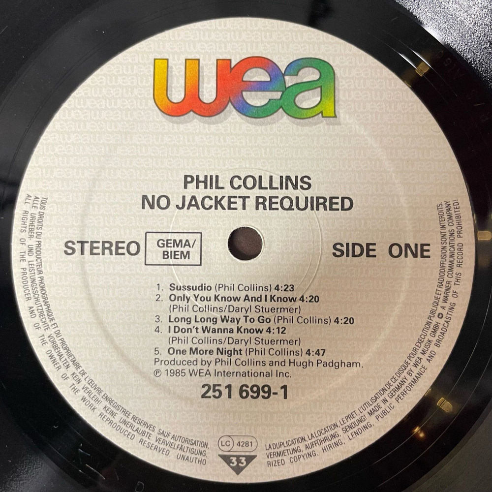 Винтажная виниловая пластинка LP Phil Collins No Jacket Required (Germany 1985)