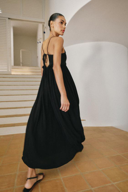 ZARA ДЛИННОЕ КОМБИНИРОВАННОЕ ПЛАТЬЕ, ЧЕРНЫЙ