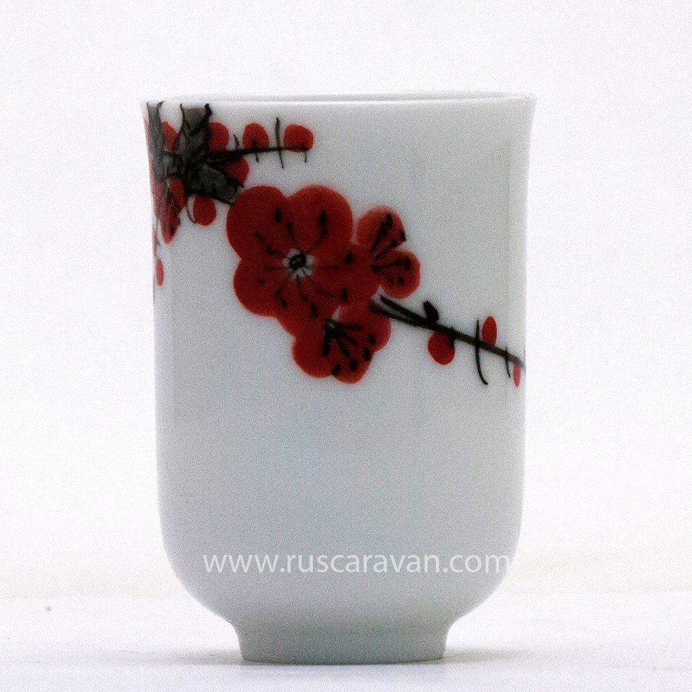 205007-1 Чайная пара "Птица на красном цветке", фарфор (стаканчик)