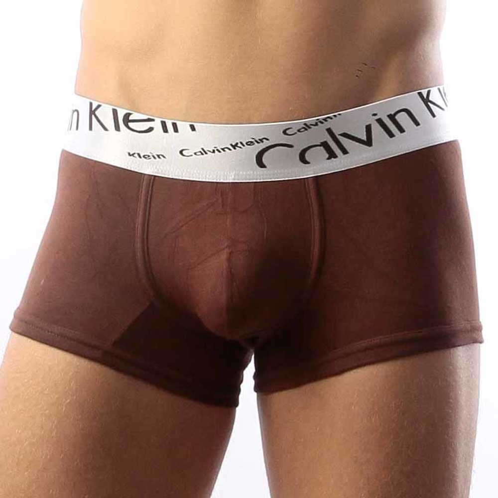 Мужские трусы хипсы коричневые с косой резинкой Calvin Klein Steel Boxer Italics Brown