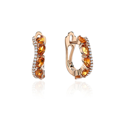 Серьги с фианитом из красного золота 585 пробы JA-S-113968-1