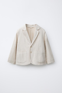 ZARA ЛЬНЯНОЙ ПИДЖАК В ПОЛОСКУ, СВЕТЛО-БЕЖЕВЫЙ
