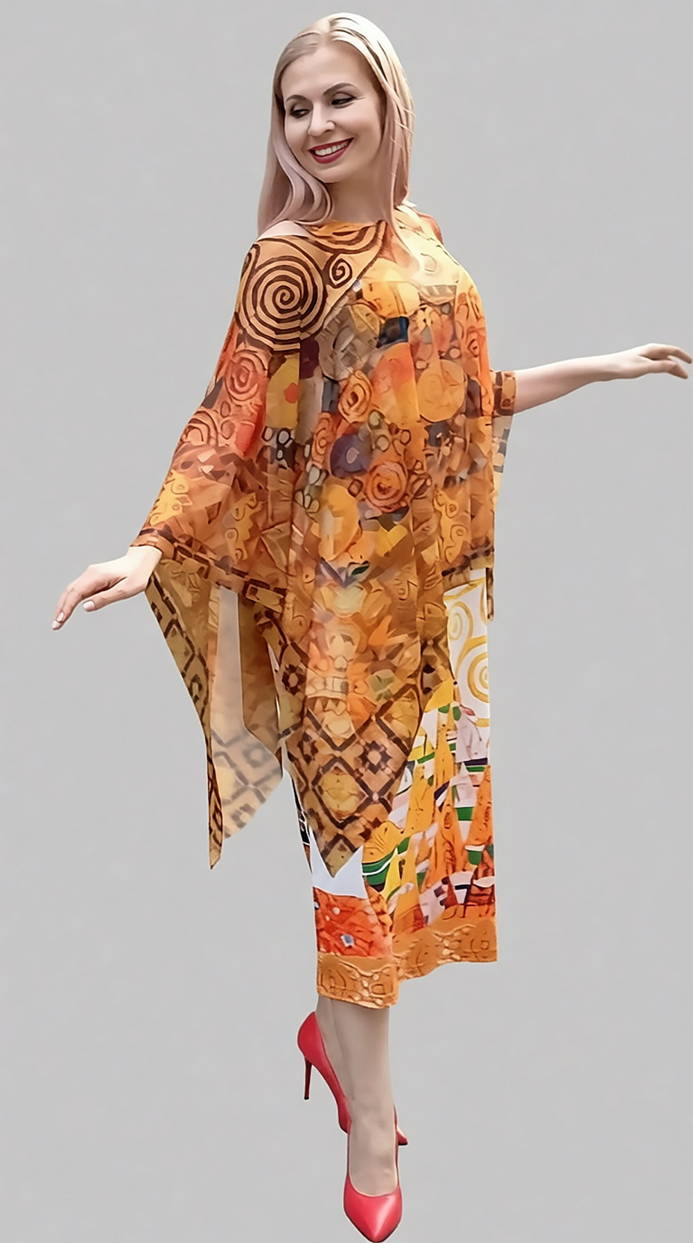 Накидка-пончо из сетки "Солнечный Климт" по мотивам живописи Густава Климта